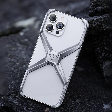 CUTECASE高級アルミ合金リムレス 4 コーナー落下防止ケースリムレス電話ケース iPhone15プロマックスメタル X タイプ取り外し可能な放熱装甲耐衝撃カバー