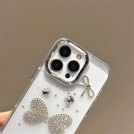 CUTECASEダイヤリボン iPhone16pro/16ケース 透明 キラキラ iPhone15plus/14/13pro/12カバー 大人可愛い ハンドメイドCM5459