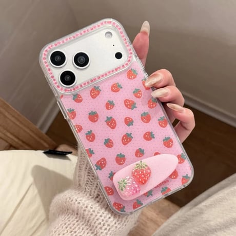 CUTECASE ストロベリー iPhone17pro/17ケース スタンド iPhone16promax/15proケース オシャレ 甘いコーデ 女子力高いCM6142