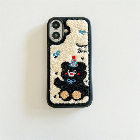 CUTECASE刺繡 熊ちゃん iPhone16/16Proケース 毛織物 iPhone15Pro/14Promax/13カバー 耐衝撃 頑丈 秋冬に流行る CM4815