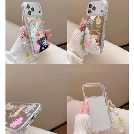 CUTECASE ワンちゃんミラー iPhone17pro/17ケース 可愛いストラップ iPhone16/15pro/17promaxケース 日常/旅行に合う 女子力高いCM6304
