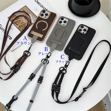CUTECASEショルダーストラップ iPhone16pro/16promaxケース ベルト付 スタンド機能 iPhone15/14/13カバー 多機能 Magsafe対応 レザーCM5432