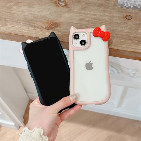 CUTECASE 猫の耳 iPhone15/15proケース リボンデコ iphone14promax/13pro/12カバー 可愛い 黄ばまないCM4301
