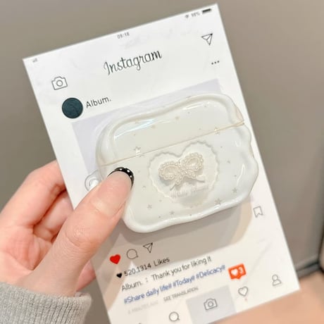 CUTECASE 可愛いリボンデコ AirpodsPro3/４ケース ウェーブ型 Airpods3/Pro2ケース おしゃれ ホワイト 女子力アップ CM5752