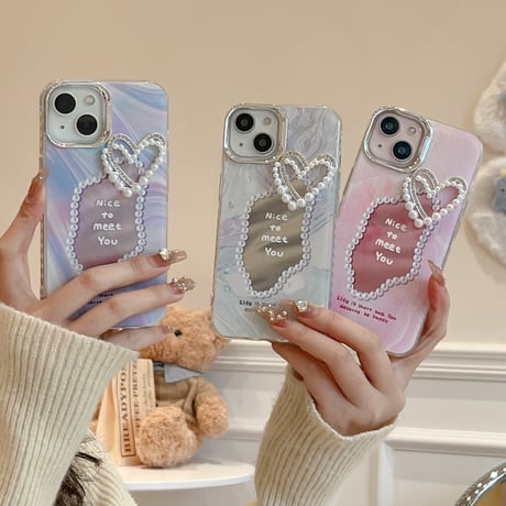 CUTECASE不規則な鏡人気の要素 うねうね 鏡付 iPhone15/15Proケース キラキラグリッター iPhone14/13Pro/12ケース きれい 便利 丈夫 C6019