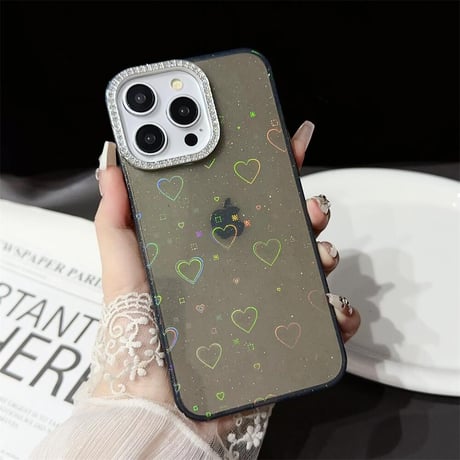 CUTECASE光るハート柄 iPhone15Pro/15Plusケース 女子力アップ iPhone14/13Pro/12カバー 綺麗 夏ファッションCM4439