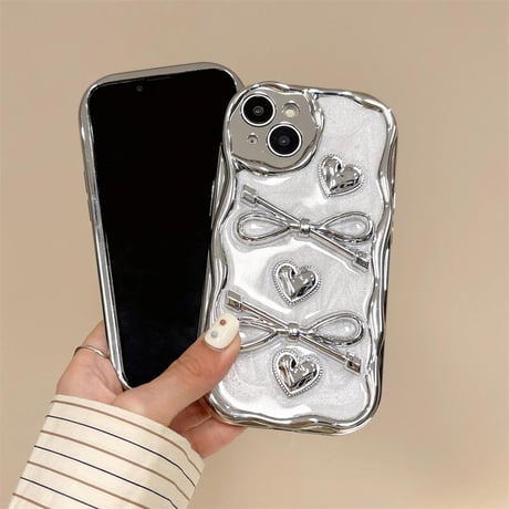 CUTECASE女子力アップ うねうねiPhone15/15proケース リボン/ハートデコ iPhone14/13pro/12ケース かわいい CM4381