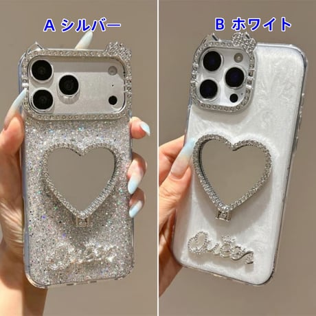 CUTECASEリボンと耳 iPhone17Pro/7ケース ミラーリングスタンド iPhone16ProMax/15/14ケース キラキララメ 便利CM6324