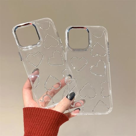 CUTECASEジュエリーハート iPhone16pro/16ケース 高透明 iPhone15pro/14/13カバー 可愛いストラップ 高級感たっぷりCM5217