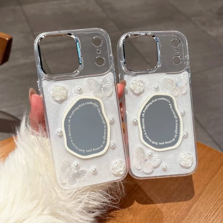 CUTECASEミラー iPhone17Promaxケース花/蝶 iPhone17Pro/16Pro/15カバー かわいい 女子力アップ CM6293