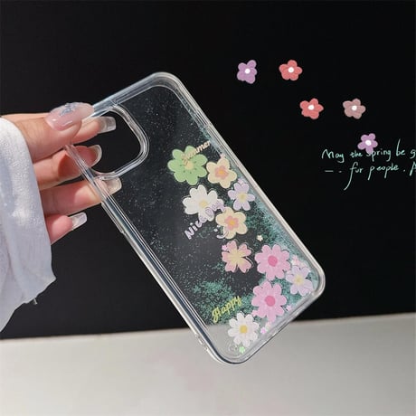 CUTECASE動く花 アイフォン15/15pro/15plusケース キラキララメ入り iPhone14/13pro/12ケース 可愛い 丈夫CM4494