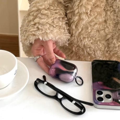 CUTECASE 黒紫グラデーションカラー AirPodsPro3ケース 艶感 Airpods4/3ケース AirpodsPro2/Pro1カバー シック オシャレCM5917