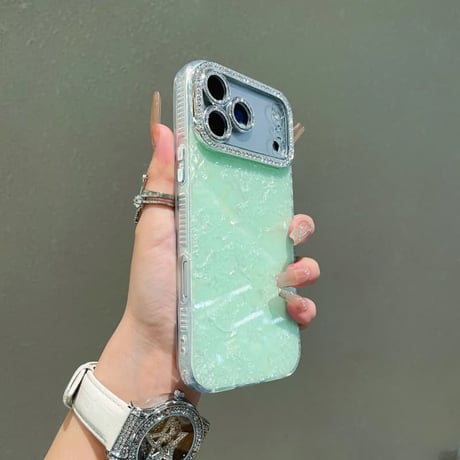 CUTECASE シェル柄 iPhone17/17Proケース ダイヤレンズカバー 美しい iPhone17ProMax/16/15ケース キラキラ感 CM6166