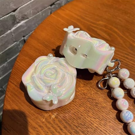 CUTECASE薔薇花 Airpods 4ケース ラメ入り キラキラ Airpods3/Pro2ケース airpodsproカバー 綺麗ストラップ 女子力高い 高級感CM5129