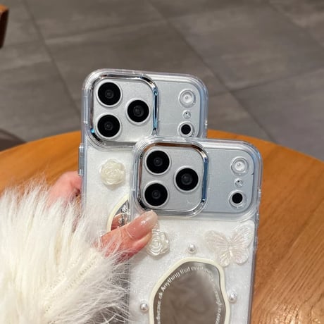 CUTECASEミラー iPhone17Promaxケース花/蝶 iPhone17Pro/16Pro/15カバー かわいい 女子力アップ CM6293