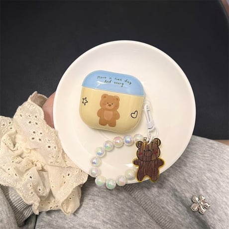 CUTECASEクマちゃん Airpods第4世代ケース キラキラストラップ付 Airpods3/Pro2ケース airpodsproカバー 大人可愛い 丈夫CM5157