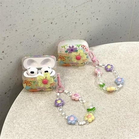 CUTECASE 綺麗花柄 Airpods4ケースカバー 花ストラップ付 AirpodsPro2ケース airpods3/2ケース 可愛い ギフトにおすすめCM5548