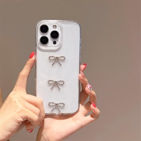 CUTECASEジュエリーリボン iPhone16/16Proケース 透明 ラメ入り iPhone15plus/14pro/13カバー おしゃれ クリア 可愛いCM5438