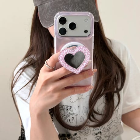 CUTECASE 豹柄ハート型ミラーグリップiPhone17Promaxケース MagSafe対応 iPhone17Pro/16/15ケース 光沢感 オシャレ CM6332