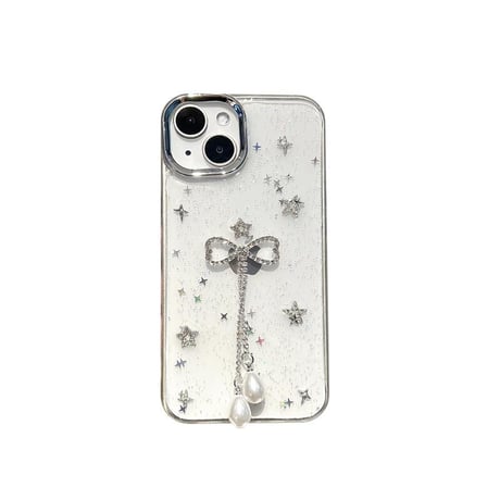 CUTECASE ジュエリーリボンフリンジ iPhone16pro/16ケース ラメ入り クリア iPhone14/13pro/12カバー 大人可愛い 人気アイテムCM5233