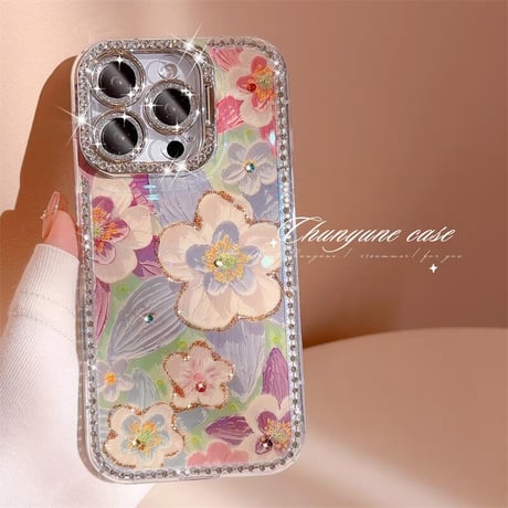 CUTECASE ジュエリーカメラカバースタンド iPhone17/16Proケース 油絵花柄 iPhone15pro/14/13カバー 綺麗 多機能便利CM5586