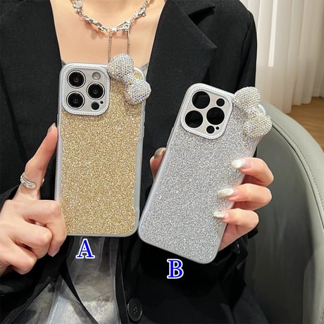 CUTECASEジュエリーリボン iPhone16/16proケース ラメ入り アイフォン14Pro/13/12/11カバー キラキラCM4545