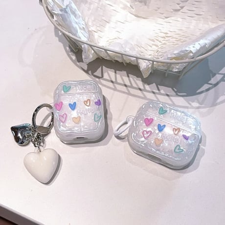 CUTECASE シェル風ハート柄 Airpods Pro3ケース キュート Airpods4/3カバー pro2/pro1 うねうね リング/キーホルダー付 光沢感CM6043