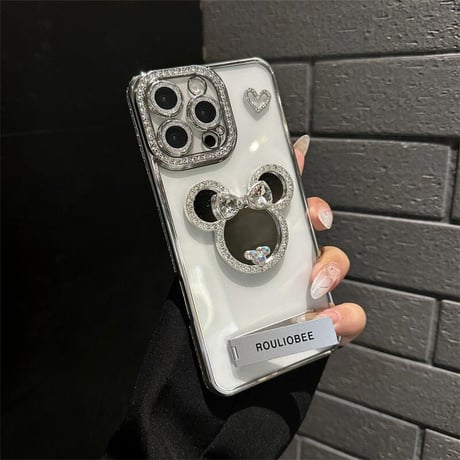 CUTECASE鏡付き iPhone16/16proケース スタンド付 iPhone15plus/14/13promaxカバー ジュエリーデコ 美しい かわいい CM5382