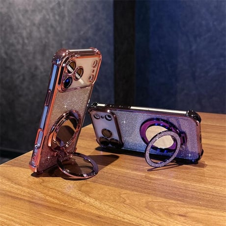 CUTECASE ミラーリングスタンド iPhone17/17Proケース キラキララメ 四角耐衝撃 iPhone17ProMax/17Airケース 多機能CM5641