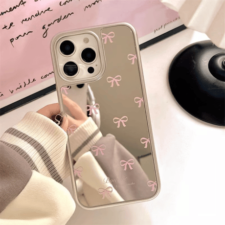 CUTECASEリボン ミラーiPhone16Pro/16ケース リボンキーチェーン iPhone15Pro/14/13proカバー 大人可愛い 高級感 CM5216