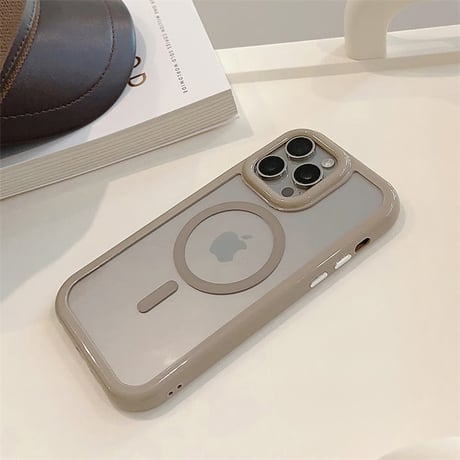 CUTECASE淡色MagSafe対応 iPhone15/15Proケース ホワイト ブラウン アイフォン14/13Pro/12カバー 頑丈 黄ばまない トレンド感 CM3734