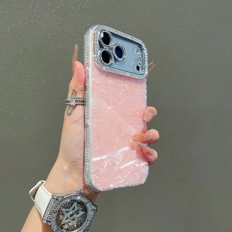CUTECASE シェル柄 iPhone17/17Proケース ダイヤレンズカバー 美しい iPhone17ProMax/16/15ケース キラキラ感 CM6166