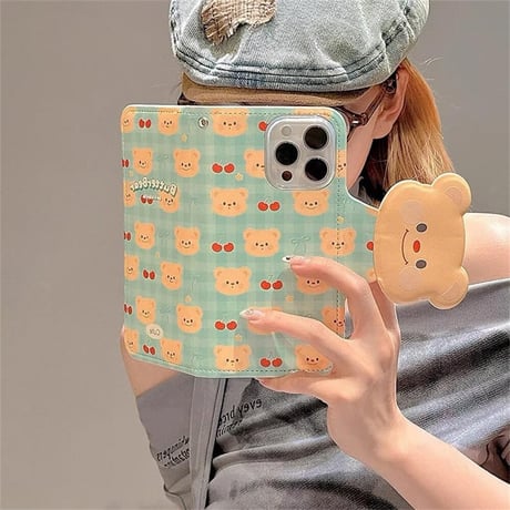 CUTECASE 熊柄 手帳型 iPhone16/15proケース カード入れ3個 iPhone14promax/13proケース かわいい スタンド機能CM4586