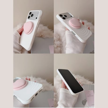 CUTECASE ピンクハートグリップ iPhone17/17Proケース MagSafe対応 iPhone16Pro/15/14ケース 耐衝撃 シンプル 高級感 CM6088