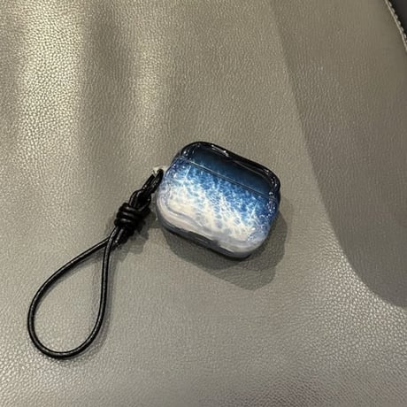 CUTECASE 海の波 Airpods Pro3 ケース グラデーションブルーカラー Airpods４カバー エアポッズプロ2 ストラップ付 シック おしゃれ 耐衝撃CM6042