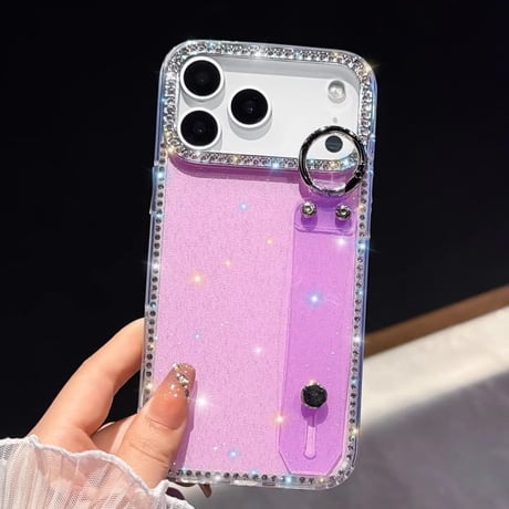 CUTECASEキラキラ光る iPhone17Pro/17ケース ベルト付 ジュエリライン iPhone16Promax/15Pro/14カバー リングスタンド付 美しい CM5840