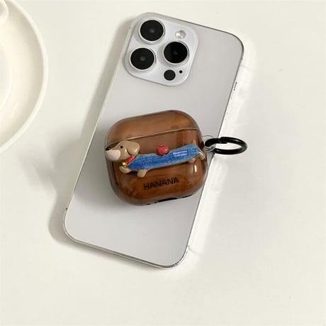 CUTECASEダックスフンド Airpods第四世代ケース リングとストラップ付 AirpodsPro2ケース airpods3カバー かわいい お揃いCM5437