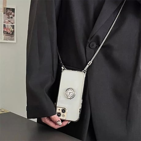 CUTECASE時計リング iPhone16/16proケース 高級感ショルダーチェーン付 iPhone15promax/14/13proカバー 透明 便利 丈夫CM5339