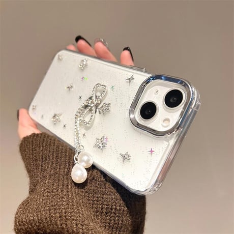 CUTECASE ジュエリーリボンフリンジ iPhone16pro/16ケース ラメ入り クリア iPhone14/13pro/12カバー 大人可愛い 人気アイテムCM5233