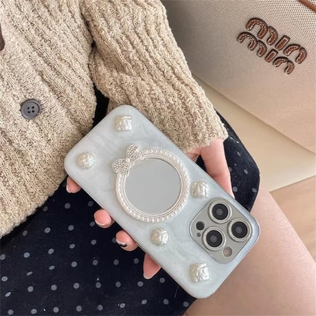 CUTECASE鏡 iPhone15/15proケース パール/宝石 アイフォン14/13pro/12ケース かわいい 女子力高いCM4486