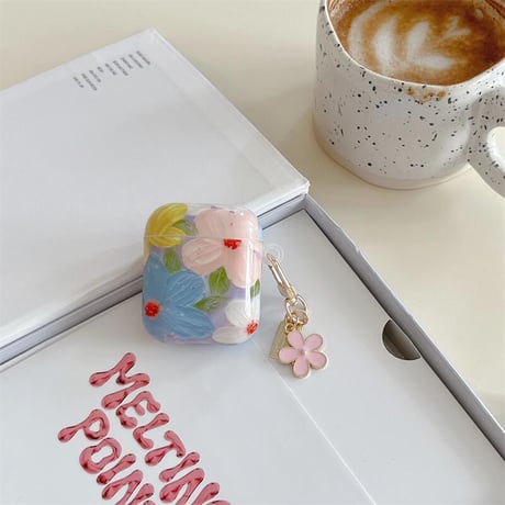 CUTECASEオシャレ Airpods 4ケース 花柄 Airpods3/Pro2ケース airpodsproカバー キーホルダー付 頑丈CM5106
