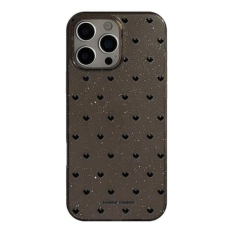 CUTECASE ブラックハート柄 iPhone16pro/16カバー キラキララメ iPhone15promax/14/13ケース 透明 シック おしゃれ CM5463