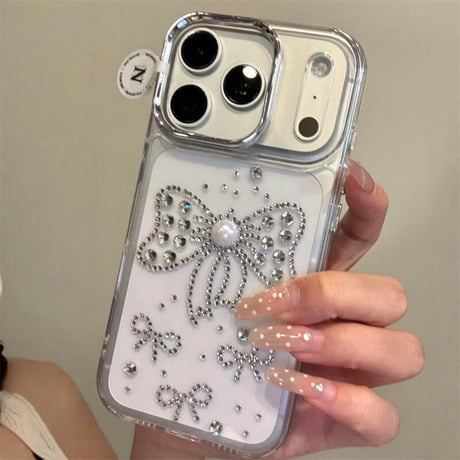 CUTECASE ダイヤリボン iPhone17Pro/17ProMaxケース パール iPhoneAir/17/16Proケース ハンドメイド キラキラ 綺麗 CM5726