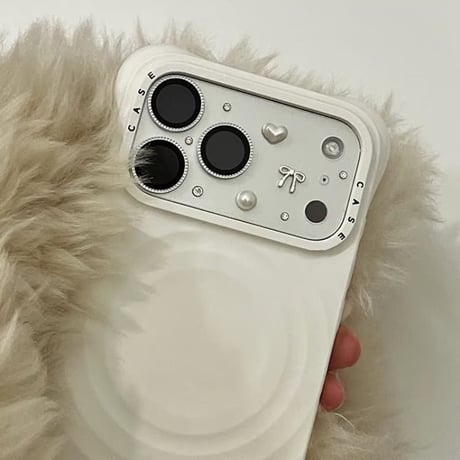 CUTECASE パール/ダイヤデコ カメラ保護カバー iPhone17ProMax iPhone17Pro リボン 韓国っぽ フィルム 可愛い 使いやすいCM6004
