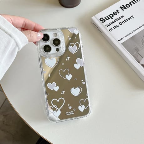CUTECASE ダブルハート柄 ミラー iPhone17Pro/17ケース キラキラ感 iPhone16Pro/15ケース ラメ オシャレCM6335