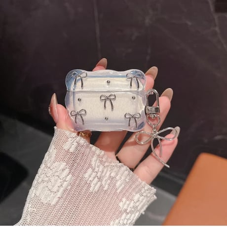 CUTECASE リボン/サクランボ AirPods Pro3ケース キラキラ感 Airpods4/3ケース AirpodsPro2カバー キーホルダー付 ギフトにおすすめ CM6001