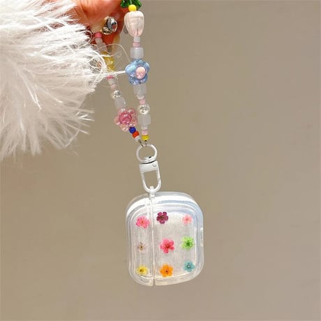 CUTECASE押し花 Airpods４ケース ラメ 花ストラップ付 Airpods3/Pro2ケース airpodsproカバー 大人可愛い ギフトにおすすめCM5165