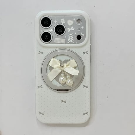 CUTECASE MagSafeリングスタンド iPhone17Pro/17ケース リボンパール iPhone16Pro/15/14ケース カメラカバー 甘めコーデ CM6337