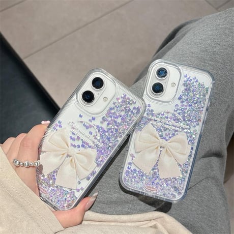 CUTECASE 動くダイヤ iPhone16pro/17ケース リボン柄 透明iPhone15pro/14/13カバー オシャレ キラキラ 可愛い CM5557