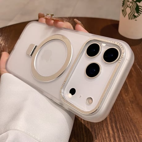 CUTECASE iPhone17Pro/17ProMaxケース 嵌め込み式 Magsafeリングスタンド iPhone17/17Airカバー 指紋防止 耐衝撃 半透明 高級感 CM5694